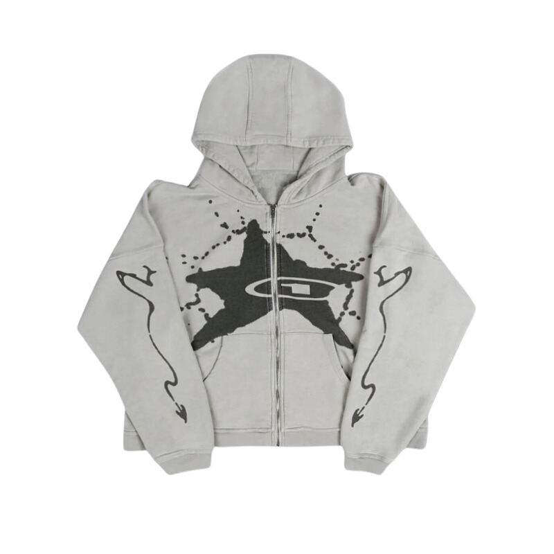 Streetwear Retro Star Zip-Up Hoodie