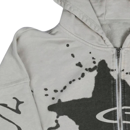 Streetwear Retro Star Zip-Up Hoodie