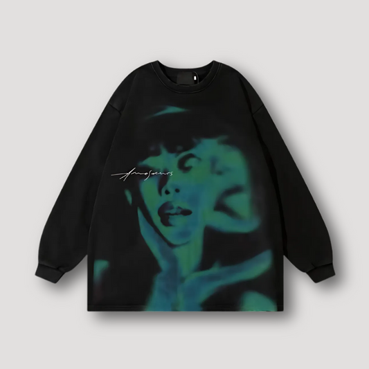 Neon Green Ethereal Face Graphic Oversized Sweater