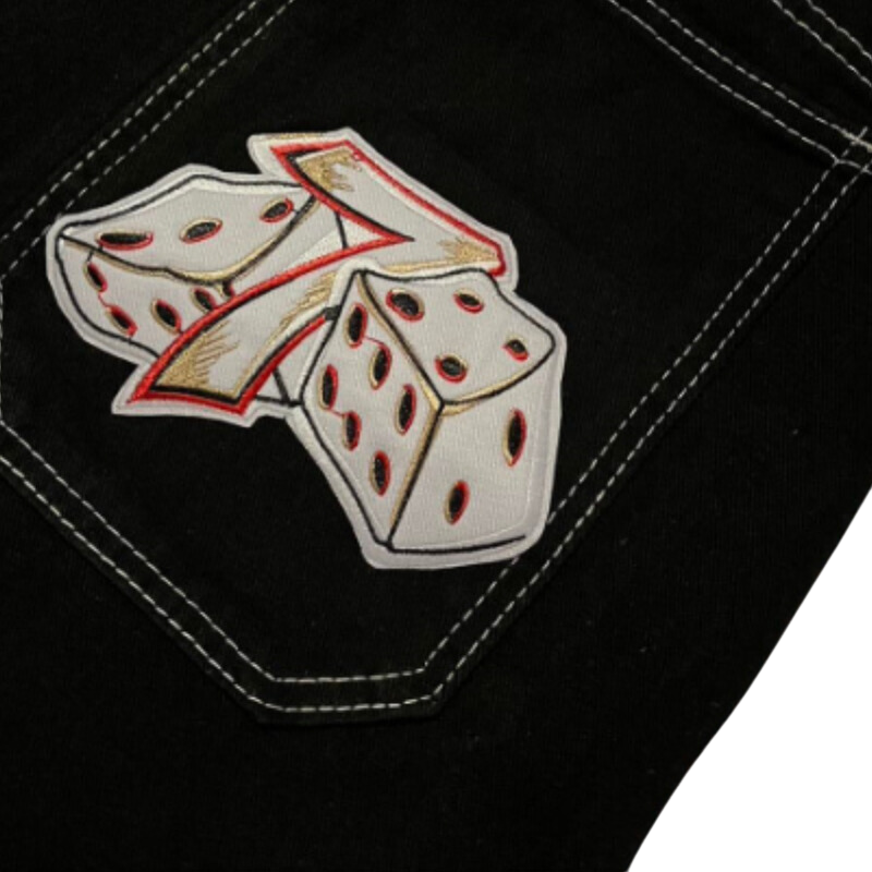 7 Dice Embroidery Patches Denim Shorts