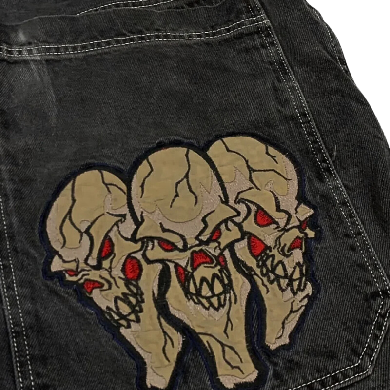 Skull Patchwork Oversized Denim Pants