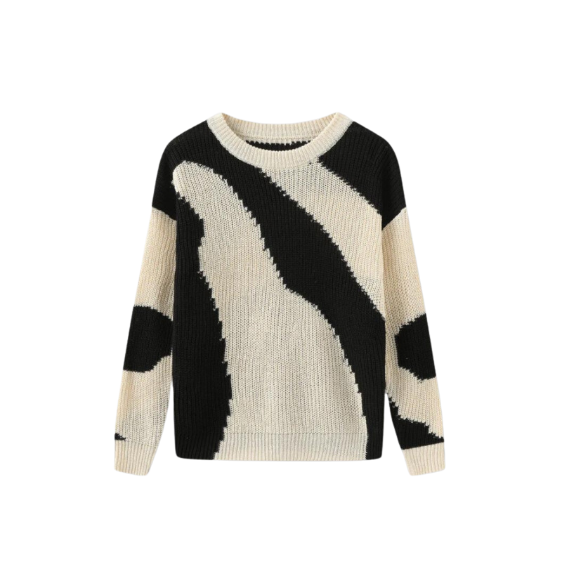 Bold Wave Pattern Color Block Knit Pullover