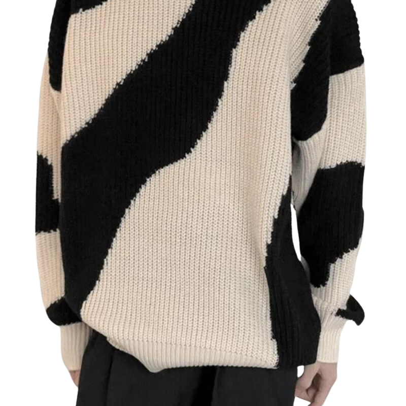 Bold Wave Pattern Color Block Knit Pullover