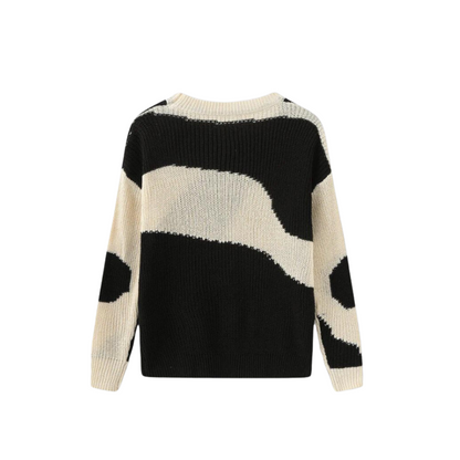 Bold Wave Pattern Color Block Knit Pullover