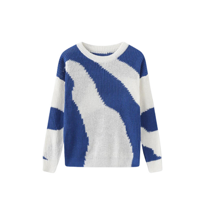 Bold Wave Pattern Color Block Knit Pullover