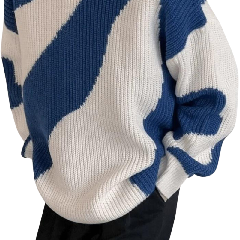 Bold Wave Pattern Color Block Knit Pullover