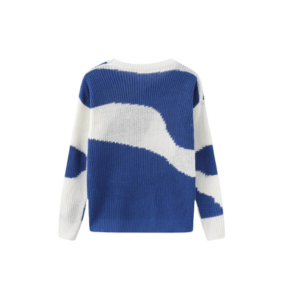 Bold Wave Pattern Color Block Knit Pullover