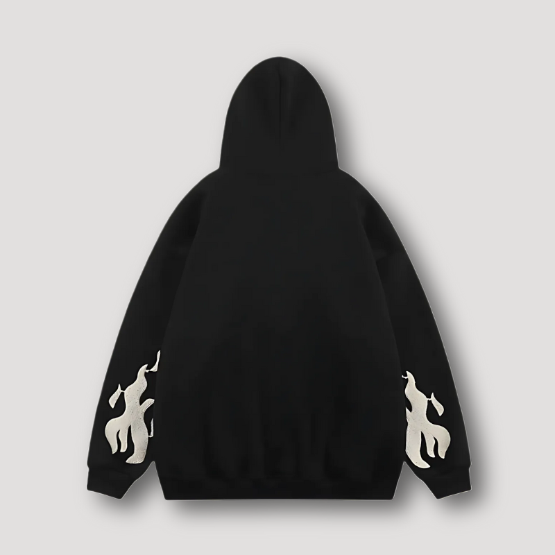 Cross Flame 'Campfire' Graphic Oversized Zip Up Hoodie