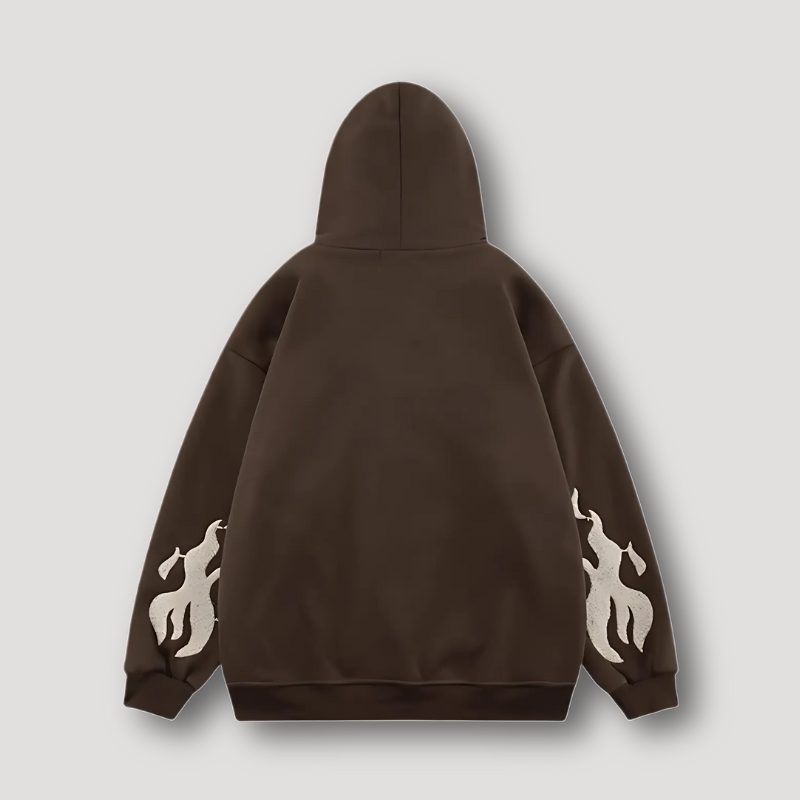 Cross Flame 'Campfire' Graphic Oversized Zip Up Hoodie