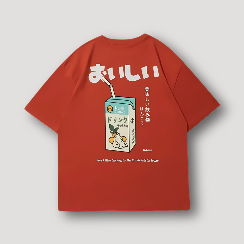 Japanese Graphic Milk Carton Short Sleeve Oversized T-Shirt