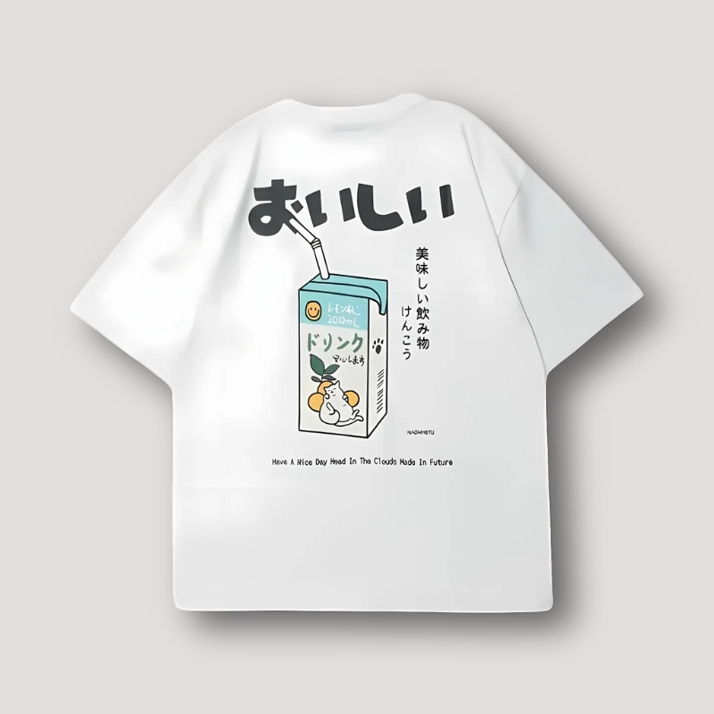 Japanese Graphic Milk Carton Short Sleeve Oversized T-Shirt