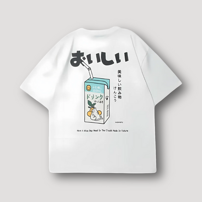 Japanese Graphic Milk Carton Short Sleeve Oversized T-Shirt