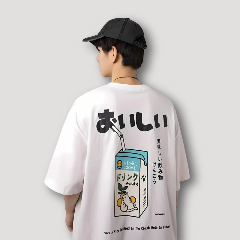 Japanese Graphic Milk Carton Short Sleeve Oversized T-Shirt