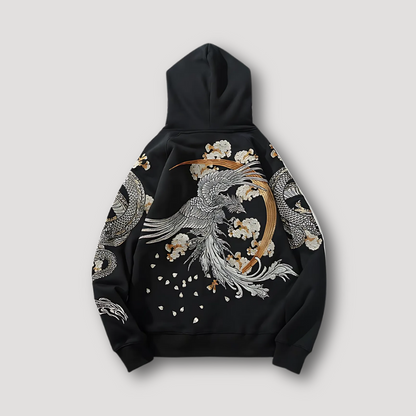 Phoenix Dragon Graphic Black Pullover Hoodie