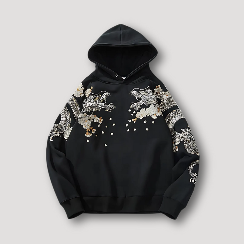 Phoenix Dragon Graphic Black Pullover Hoodie