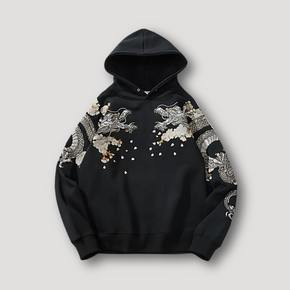 Phoenix Dragon Graphic Black Pullover Hoodie