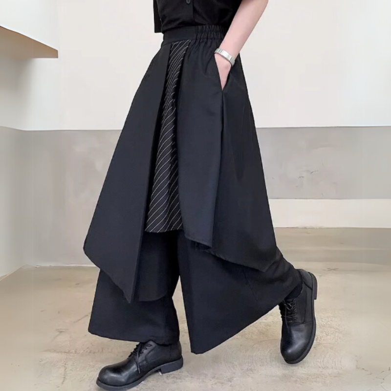 Japanese Inspired Asymmetric Layered Wide Leg Pants