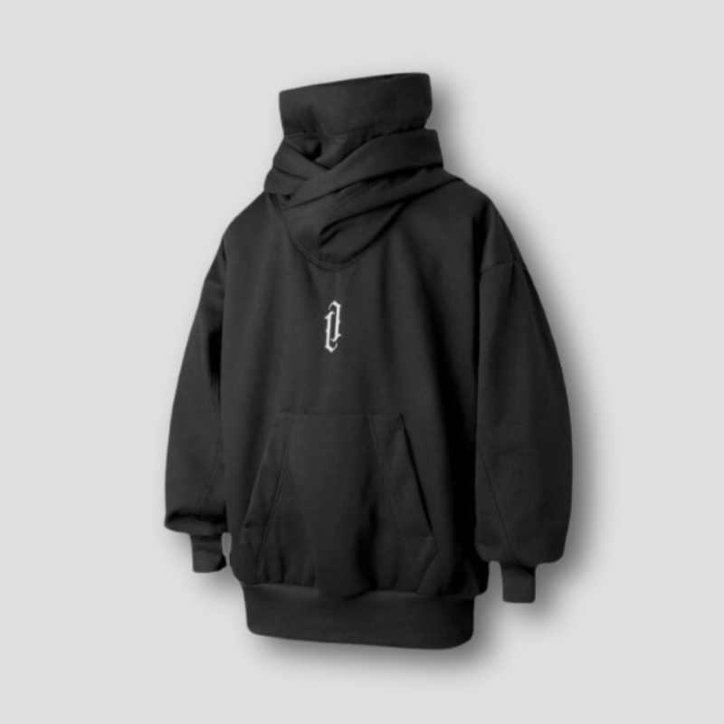 Wraparound High Neck Oversized Dropped Shoulders Hoodie