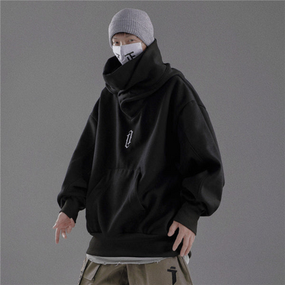 Wraparound High Neck Oversized Dropped Shoulders Hoodie