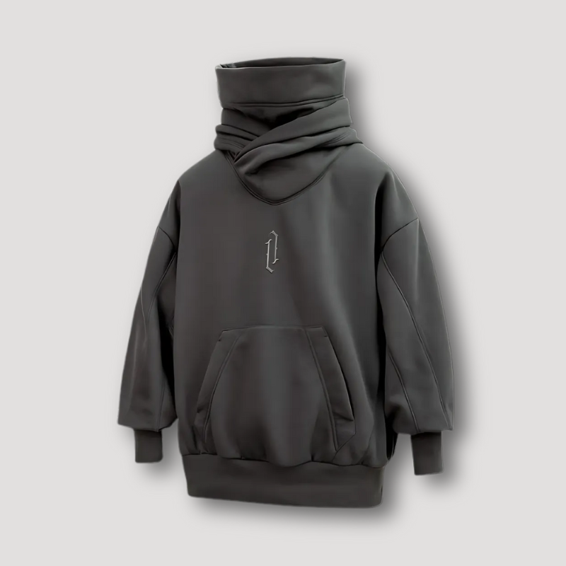 Wraparound High Neck Oversized Dropped Shoulders Hoodie