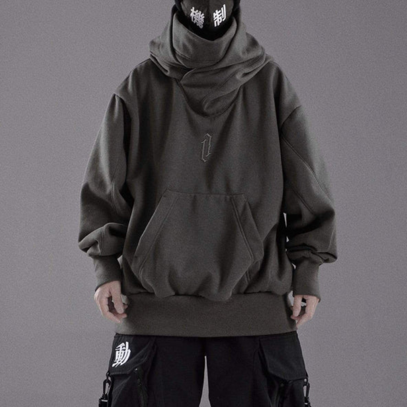 Wraparound High Neck Oversized Dropped Shoulders Hoodie