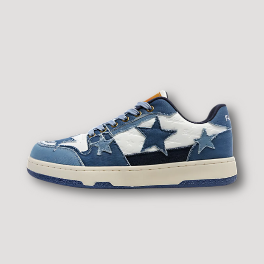 Frayed Denim Star Patchwork Low Top Sneakers