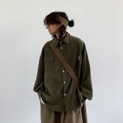 Casual Button Up Oversized Long Sleeve Utility Shirt