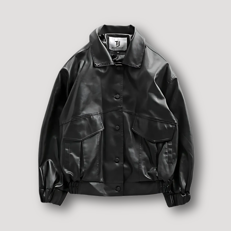 Faux Leather Insulated Black Boxy Oversized Jacket