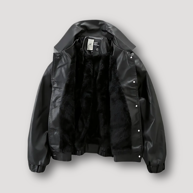 Faux Leather Insulated Black Boxy Oversized Jacket