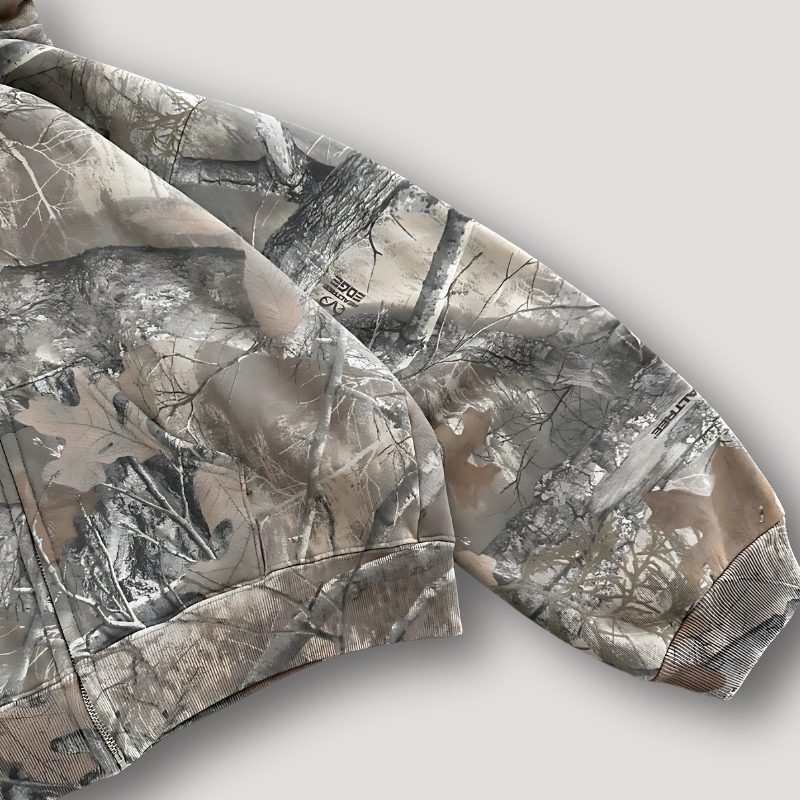 Zip Up Camouflage Print Outdoorsy Cropped Hoodie