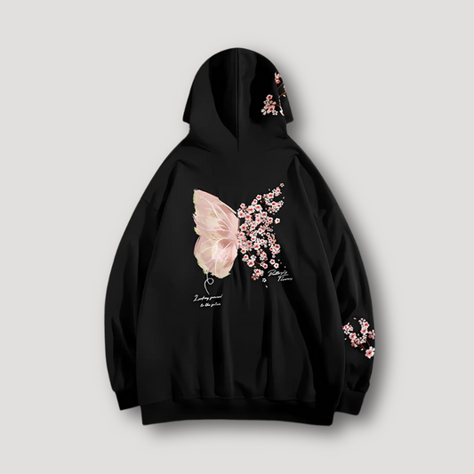 Cherry Blossoms Butterfly Graphic Hoodie