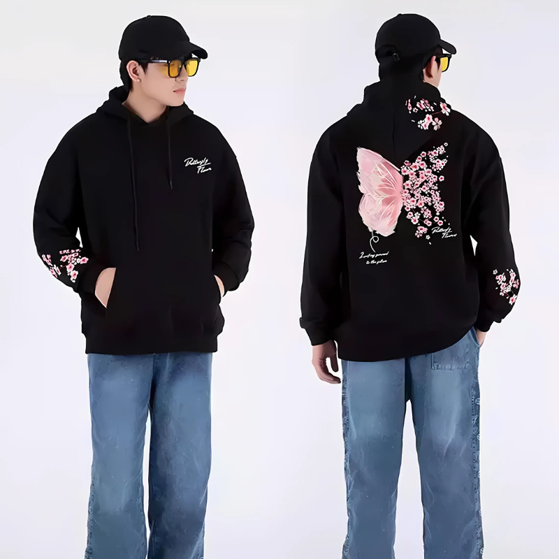 Cherry Blossoms Butterfly Graphic Hoodie