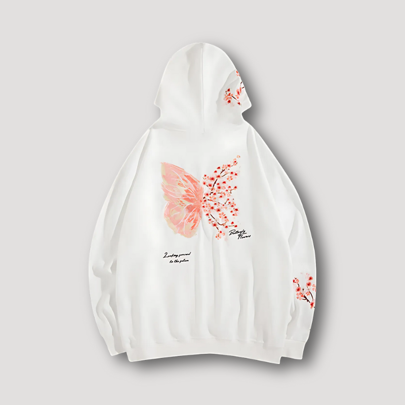 Cherry Blossoms Butterfly Graphic Hoodie