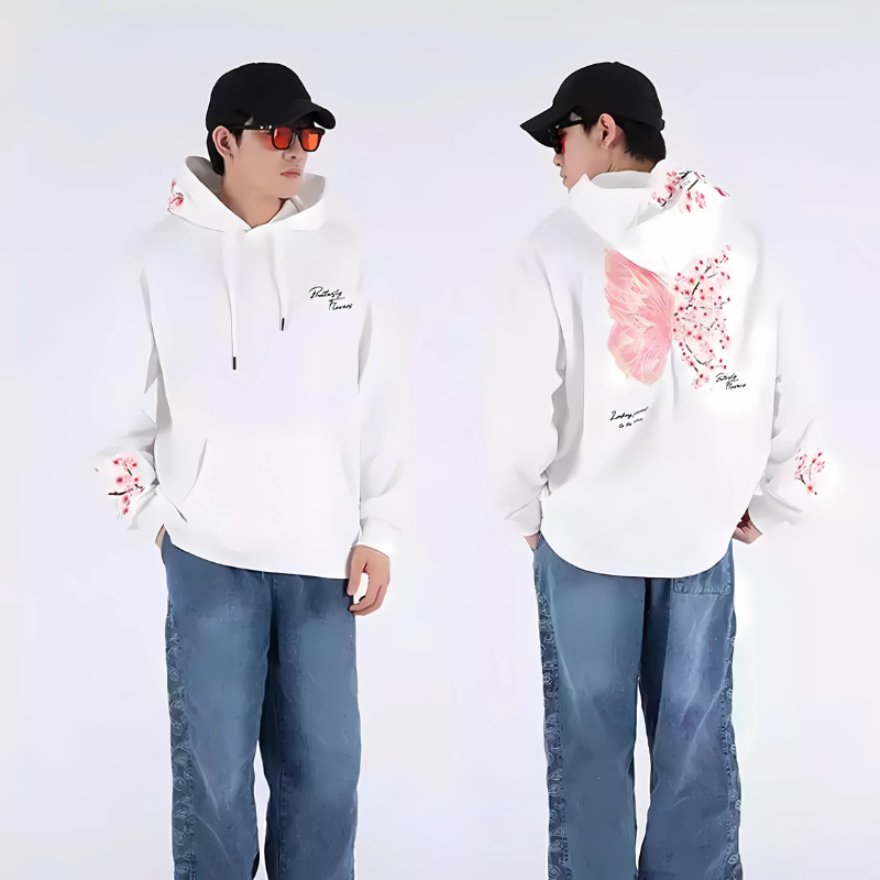 Cherry Blossoms Butterfly Graphic Hoodie