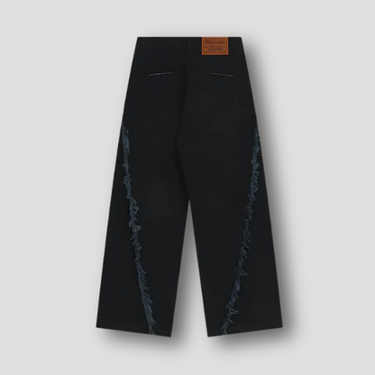 Diagonal Frayed Seams Distressed Loose Pants