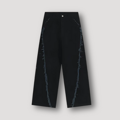 Diagonal Frayed Seams Distressed Loose Pants