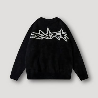 Fluffy Cozy Crewneck Abstract Sharks Loose Sweater