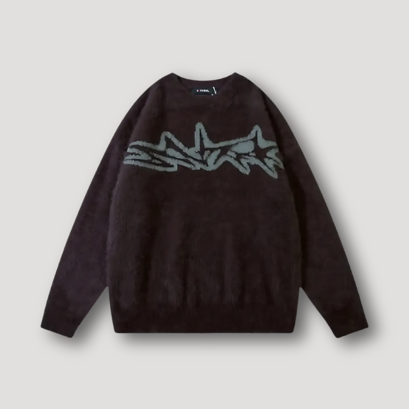 Fluffy Cozy Crewneck Abstract Sharks Loose Sweater