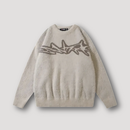 Fluffy Cozy Crewneck Abstract Sharks Loose Sweater