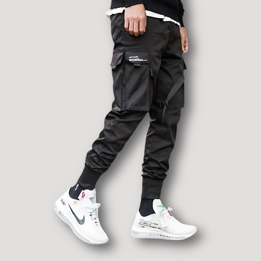 Techwear Black Cargo Tapered Fit Jogger Pants