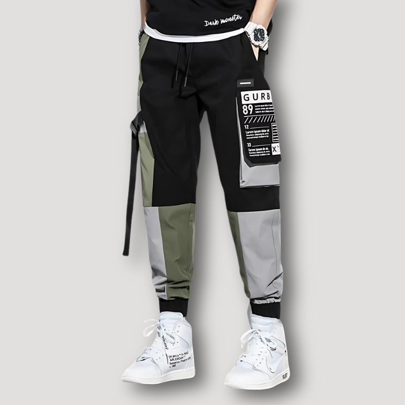 Color Block Multi-tone Cargo Straps Jogger Pants