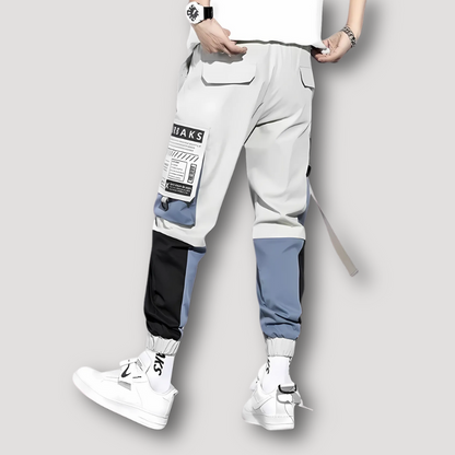 Color Block Multi-tone Cargo Straps Jogger Pants