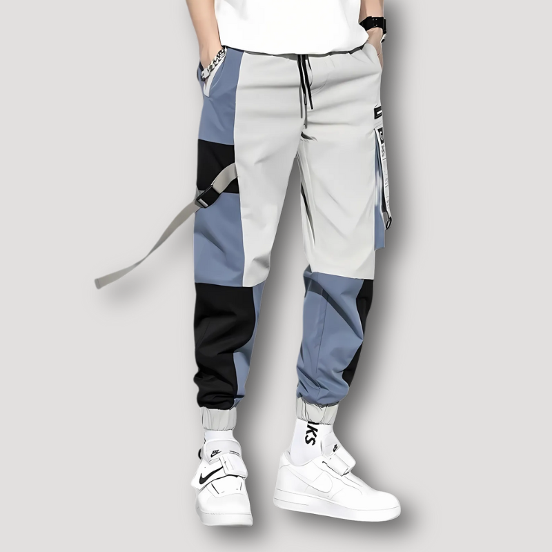 Color Block Multi-tone Cargo Straps Jogger Pants