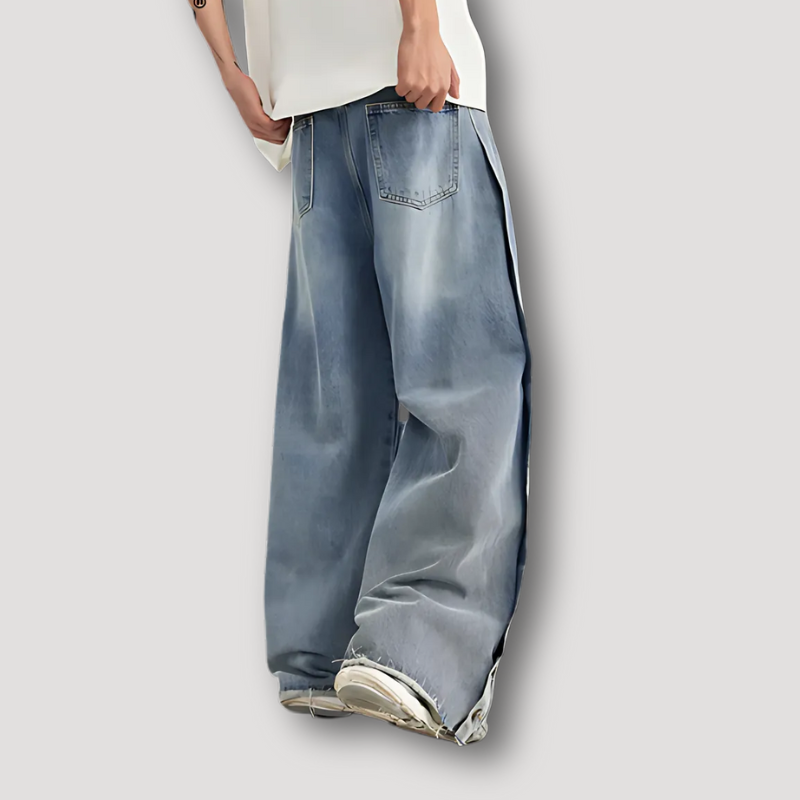 Wide Leg Side Breasted Ripped Baggy Jeans Men