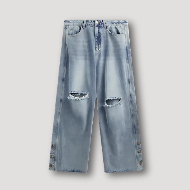 Wide Leg Side Breasted Ripped Baggy Jeans Men