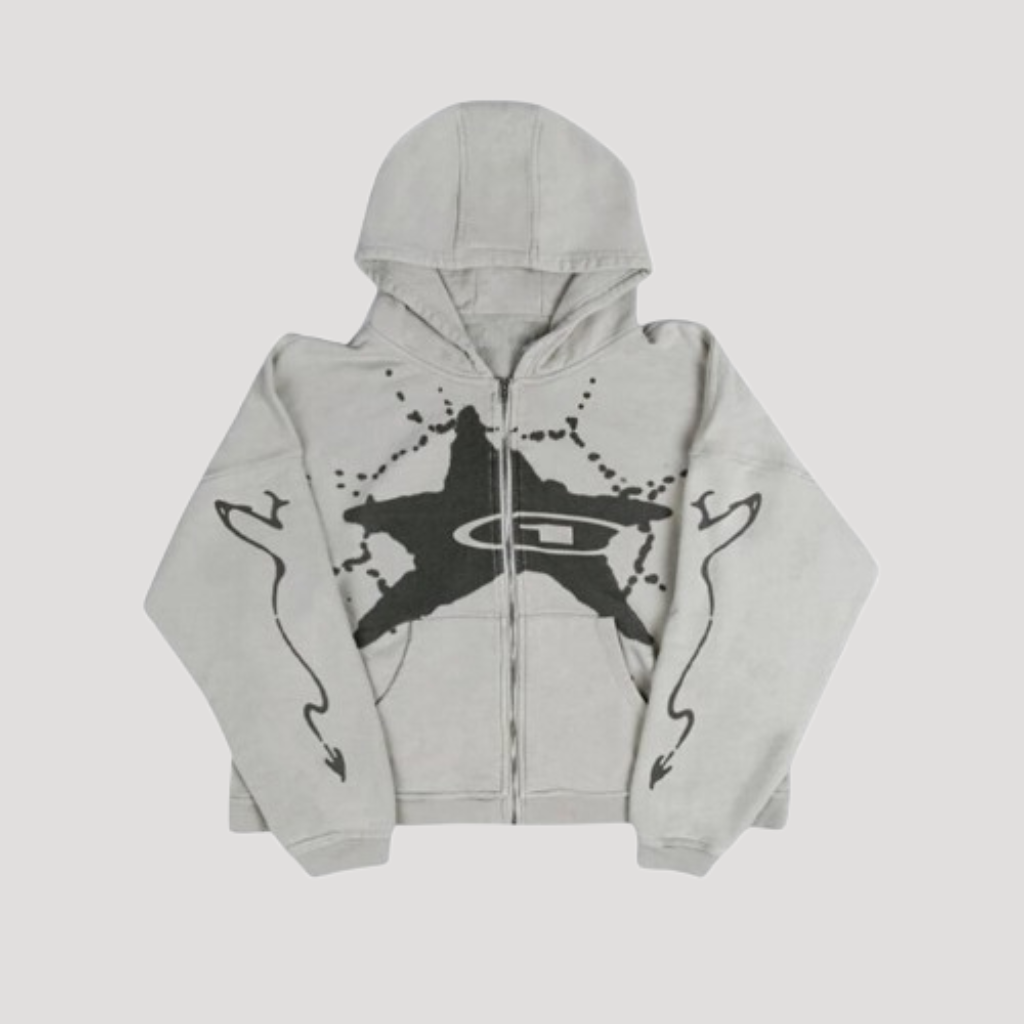 Streetwear Retro Star Zip-Up Hoodie