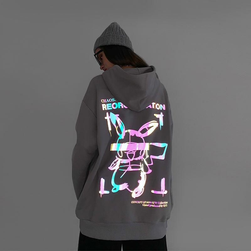 'Harsh and Cruel' Glitch Holographic Grey Hoodie