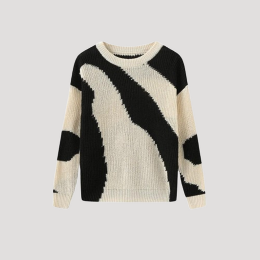 Bold Wave Pattern Color Block Knit Pullover