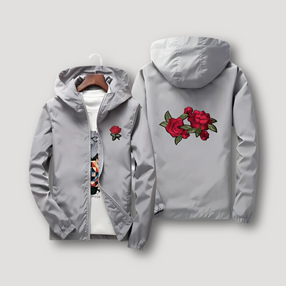 Floral Embroidered Rose Zip Up Hooded Jacket