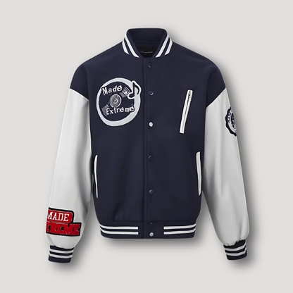 Color Contrast Embroidered Patchwork Varsity Jacket